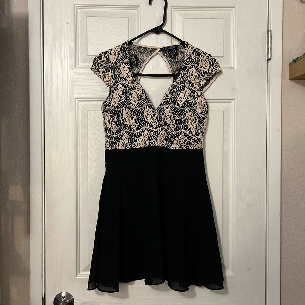 Love Culture Mesh Embroidered Sheer Open Cutout Back Flowy Black Mini Dress